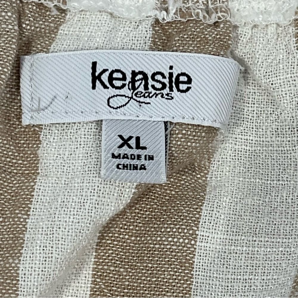 Kensie White Tan Stripe Jumpsuit Cotton Linen Spaghetti Strap Wide Leg Cropped - Picture 7 of 16